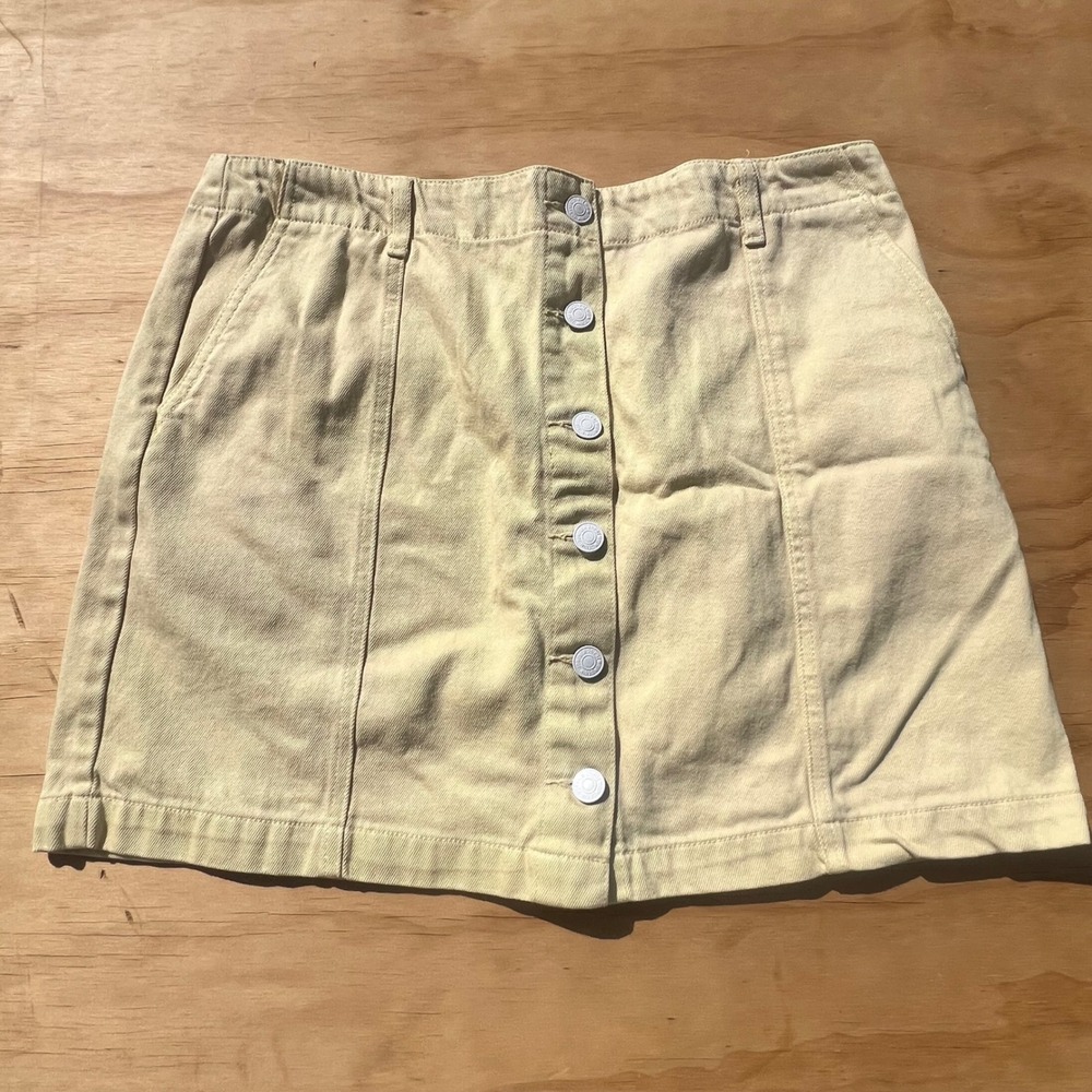 Forever 21 Plus Pale Yellow Denim Button Front Mini Skirt Size 1X Plus Size